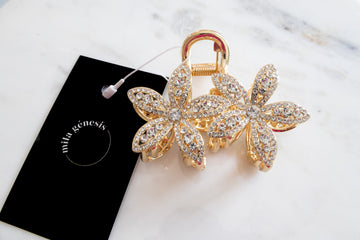 Diamonds & Gold Flowers hair clips - Mila Génesis 